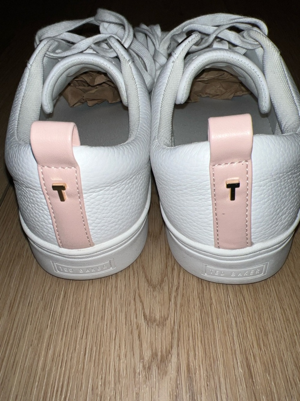 Ted Baker White Leather Sneakers with Blush Heel Tab - Picture 12 of 16
